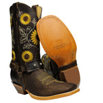 Brown Sunflower Genuine Leather Western Cowgirl Boots Square Toe Botas Vaqueras