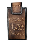 Hand Tooled Western Cowboy Cell Phone Holder Case 100% Leather