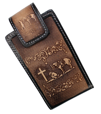 Hand Tooled Western Cowboy Cell Phone Holder Case 100% Leather