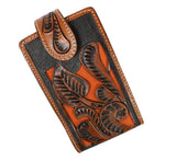 Hand Tooled Western Cowboy Cell Phone Holder Case 100% Leather