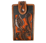 Hand Tooled Western Cowboy Cell Phone Holder Case 100% Leather