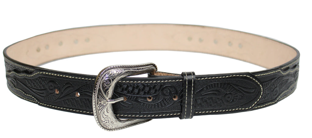 100% Leather Black Cowboy Cowgirl Belt Hand Tooled Western Style Belt –  Cuero Loco