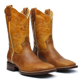 Men's Honey Genuine Leather Western Cowboy Boots Rodeo Square Toe Botas Vaqueras