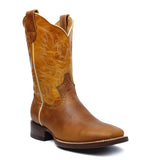 Men's Honey Genuine Leather Western Cowboy Boots Rodeo Square Toe Botas Vaqueras