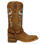 Women's Genuine Leather Western Cowgirl Boots Longhorn Square Toe Botas Vaqueras