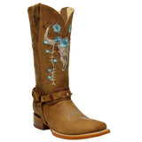 Women's Genuine Leather Western Cowgirl Boots Longhorn Square Toe Botas Vaqueras