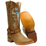 Women's Genuine Leather Western Cowgirl Boots Longhorn Square Toe Botas Vaqueras