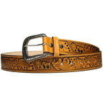 100% Honey Leather Cowgirl Cowboy Belt Hand Tooled Praying Cowboy Belt Cinto Vaquero