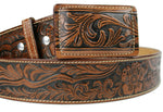 100% Leather Brown Cowboy Cowgirl Belt Hand Tooled Western Style Belt Cinto Vaquero