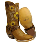 Sunflower Genuine Leather Western Cowgirl Boots Square Toe Botas Vaqueras