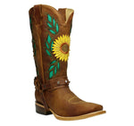 Sunflower Genuine Leather Western Cowgirl Boots Square Toe Botas Vaqueras