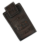 Hand Tooled Western Cowboy Cell Phone Holder Case 100% Leather