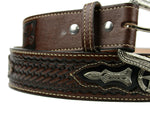 100% Leather Brown Cowboy Cowgirl Belt Hand Tooled Western Style Belt Cinto Vaquero