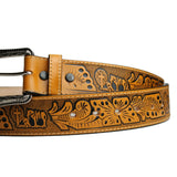 100% Honey Leather Cowgirl Cowboy Belt Hand Tooled Praying Cowboy Belt Cinto Vaquero