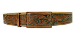 100% Leather Brown Cowboy Cowgirl Belt Hand Tooled Western Style Belt Cinto Vaquero