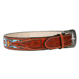 100% Leather Honey Cowboy Cowgirl Belt Hand Tooled Beaded Western Belt Cinto Vaquero