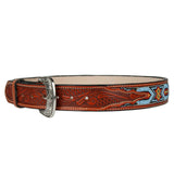 100% Leather Honey Cowboy Cowgirl Belt Hand Tooled Beaded Western Belt Cinto Vaquero