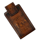 Hand Tooled Western Cowboy Cell Phone Holder Case 100% Leather