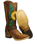 Sunflower Genuine Leather Western Cowgirl Boots Square Toe Botas Vaqueras