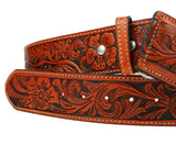 100% Leather Honey Cowboy Cowgirl Belt Hand Tooled Western Style Belt Cinto Vaquero