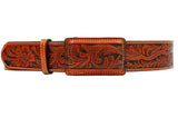 100% Leather Honey Cowboy Cowgirl Belt Hand Tooled Western Style Belt Cinto Vaquero