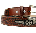 100% Leather Dark Honey Cowboy Cowgirl Belt Hand Tooled Western Style Belt Cinto Vaquero