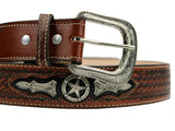 100% Leather Dark Honey Cowboy Cowgirl Belt Hand Tooled Western Style Belt Cinto Vaquero