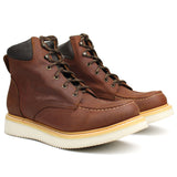 Men's Genuine Leather Moc Toe Western Work Boots Lace Up Botas de Trabajo